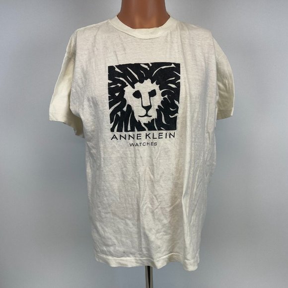 Anna Klein Watch Logo Single Stitch T Shirt Vintage 90s White Made USA Size L - Picture 2 of 5